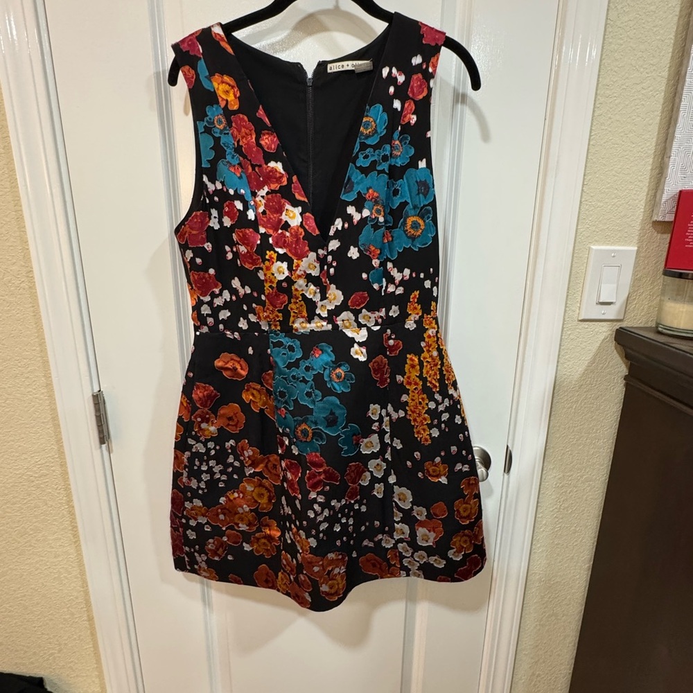 Alice + Olivia Black Floral Mini Dress
